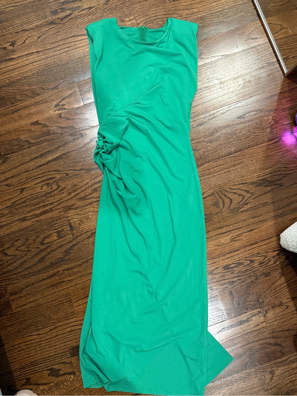 Emerald Green Cap-Sleeve Side-Ruching Maxi Dress